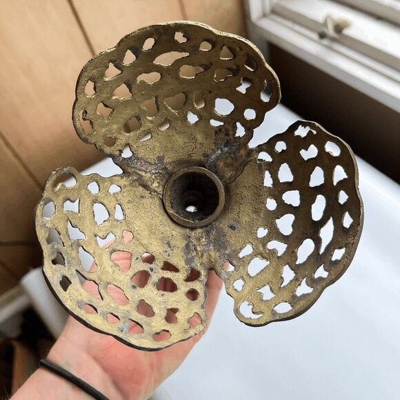 Vintage Brass Filigree Candlestick Holder Victorian Style - Picture 7 of 7